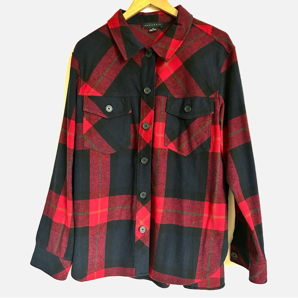 Sanctuary Red Buffalo Check Flannel Shacket Size Medium Plaid Fall Cabincore